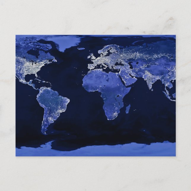The World at Night - Map, Space Postcard (Front)