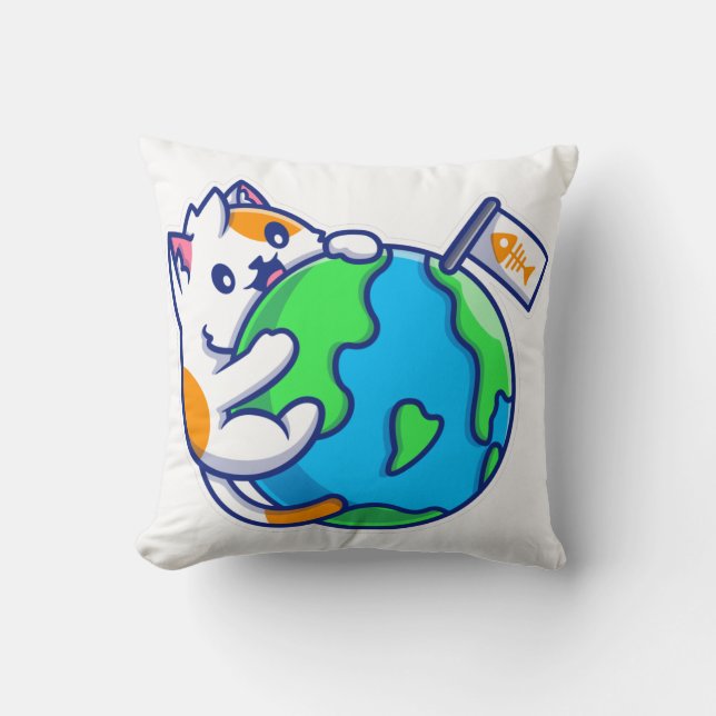 The World At Your Paws Cute Throw Pillow (Front)