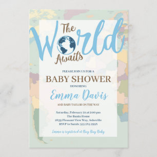 The World Awaits Boy Baby Shower Invitation