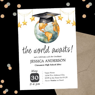 The World Awaits Graduation Party One Photo Invitation