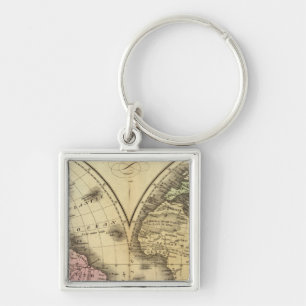 The World double hemisphere map Keychain