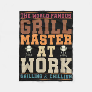 The World Famous Grill Master At Work Funny Bbq Ba Fleece Blanket