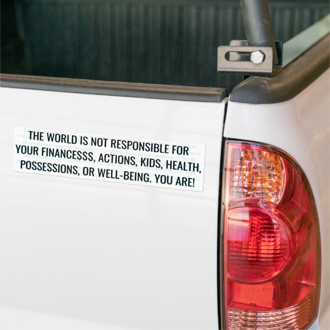 THE WORLD IS NOT RESPONSIBLE FOR YOUR   BUMPER STICKER (On Truck)