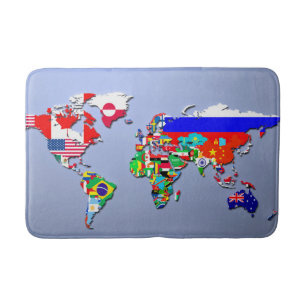 The World Map With Their Flags Bath Mat