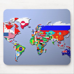 The World Map With Their Flags Mouse Pad