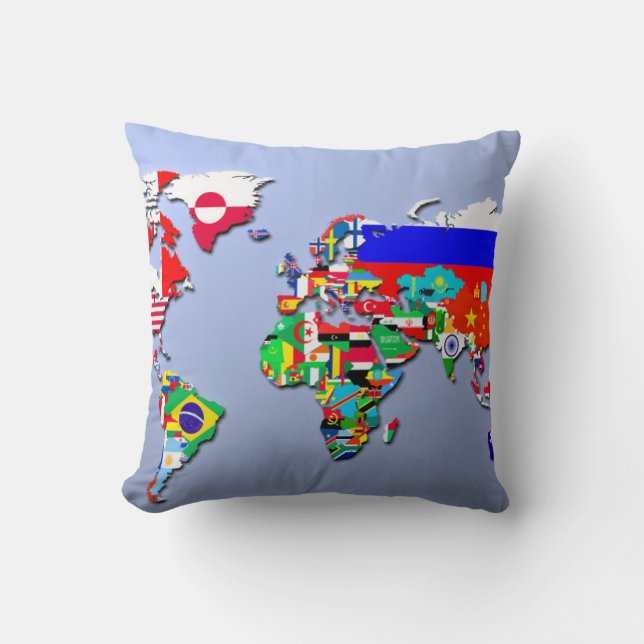 The World Map With Their Flags Throw Pillow (Front)