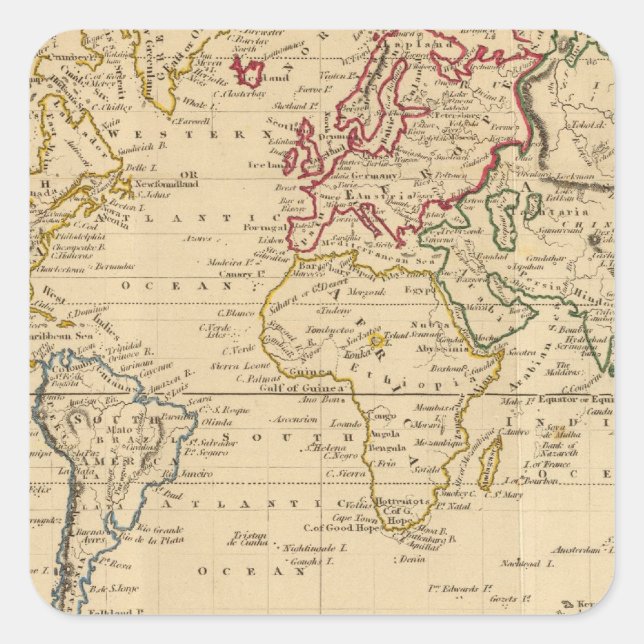 The World, Mercator's Projection Square Sticker (Front)
