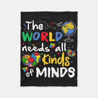 The World Needs All Kinds Minds Autism Awareness P Fleece Blanket