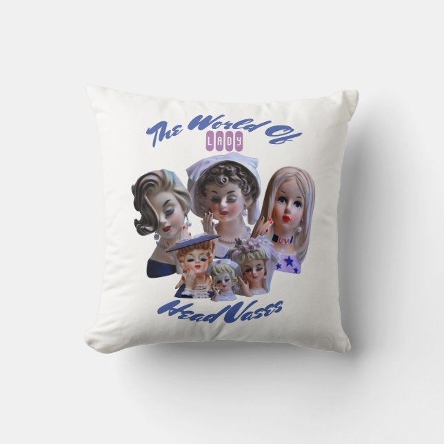 The World of Lady Head Vases Throw Pillow (Front)