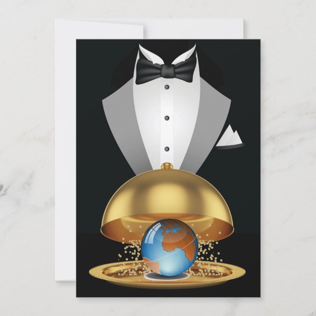The World on a Gold Platter Invitation (Front)