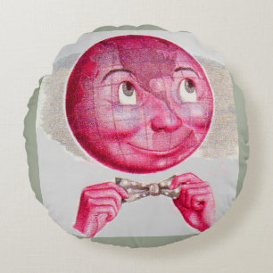 The World on His Mind Round Pillow