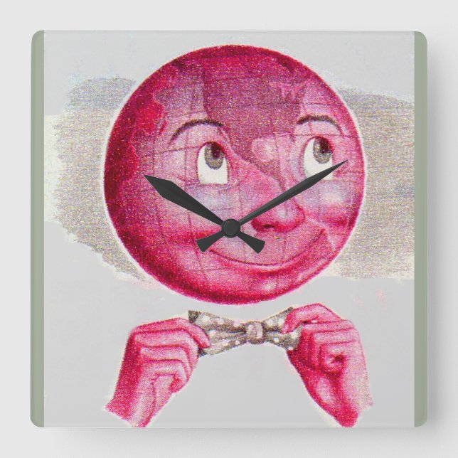 The World on His Mind Square Wall Clock (Front)