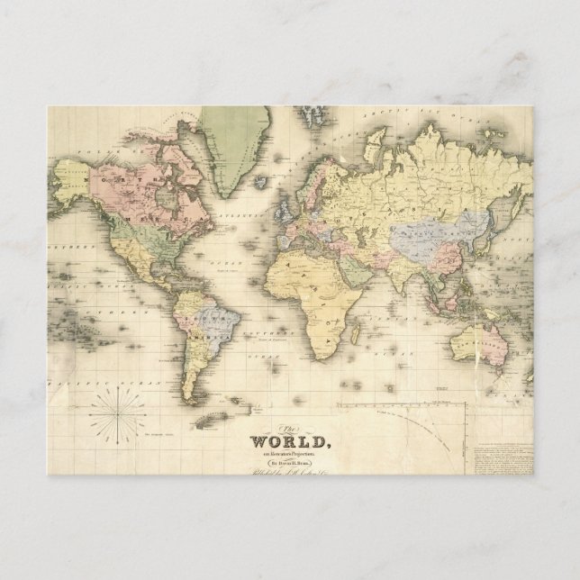 The World on Mercator's Projection | 1840 Postcard (Front)