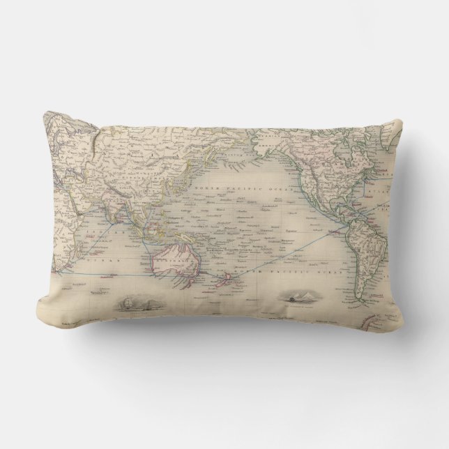 The World On Mercator's Projection Lumbar Pillow (Front)