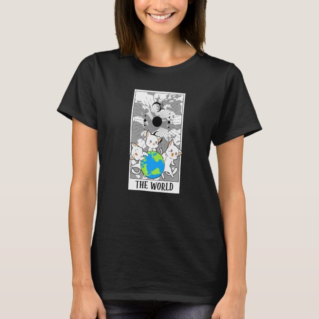 The World Tarot Card Funny Cat Tarot Card A Tarot  T-Shirt (Front)