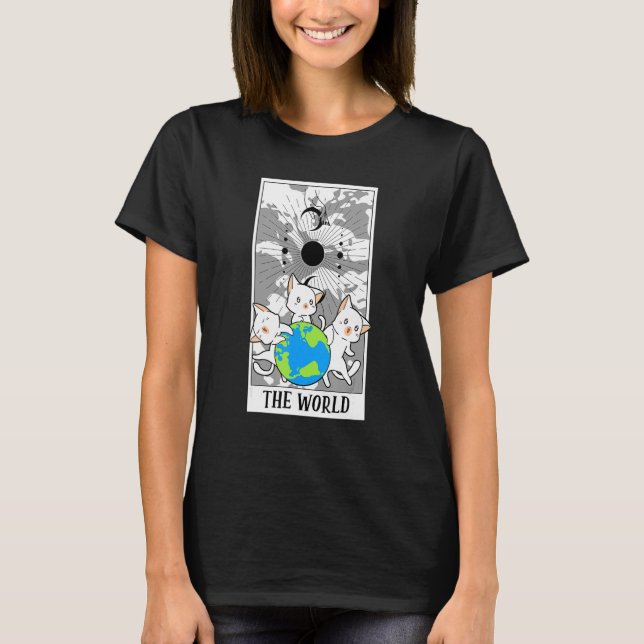 The World Tarot Card Funny Cat Tarot Card A Tarot  T-Shirt (Front)