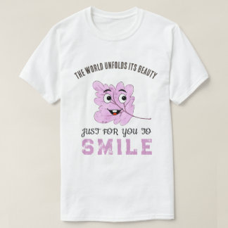 "The World Unfolds Its Beauty" Purple Smiling Leaf T-Shirt