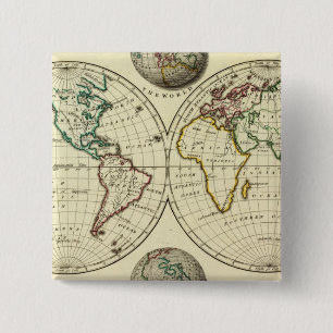 The World with continental boundaries 2 Inch Square Button