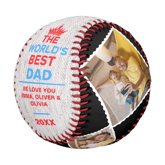 The World's Best Dad, Personalized 4 Photos Baseball (Angled)