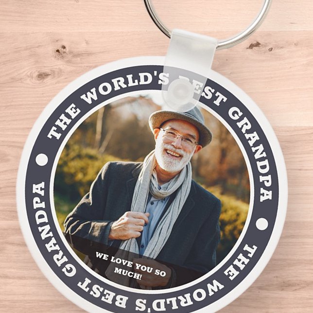 The World's Best Grandpa Modern Custom Photo Keychain (Creator Uploaded)