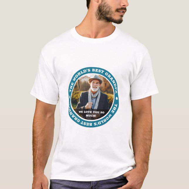 The World's Best Grandpa Modern Custom Photo T-Shirt (Front)