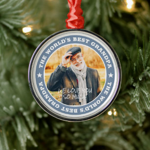 The World's Best Grandpa Modern Star Custom Photo Metal Ornament