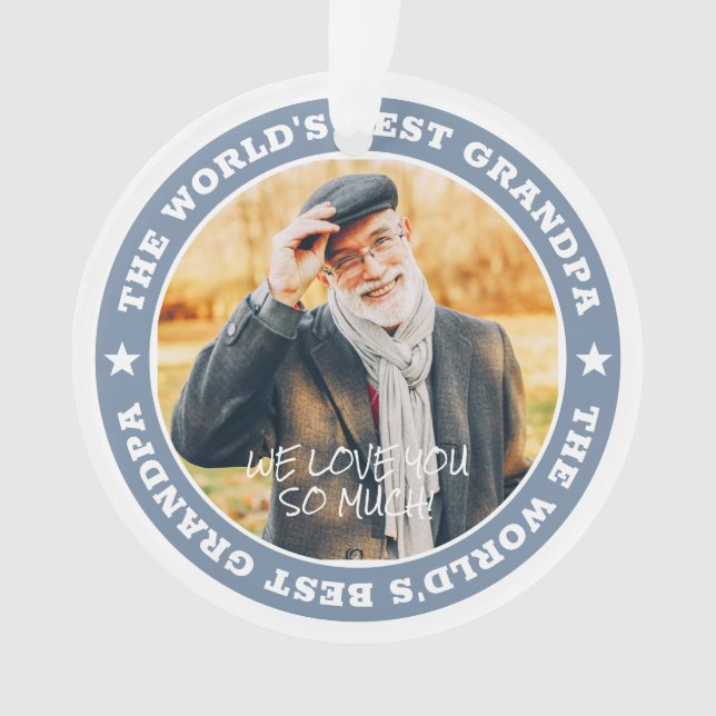 The World's Best Grandpa Modern Star Custom Photo Ornament (Front)