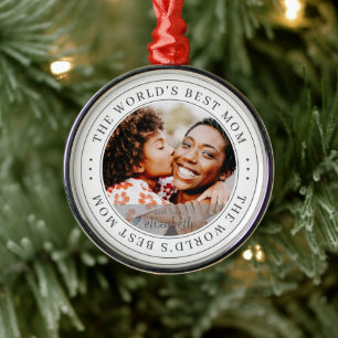 The World's Best Mom Classic Simple Photo Metal Ornament