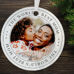 The World's Best Mom Classic Simple Photo Metal Ornament<br><div class="desc">This simple and classic design is composed of serif typography and add a custom photo.</div>