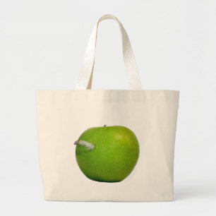 The worm in the apple large tote bag