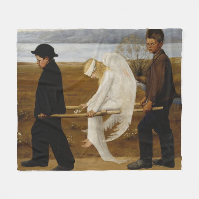 The Wounded Angel (by Hugo Simberg) Fleece Blanket (Front (Horizontal))