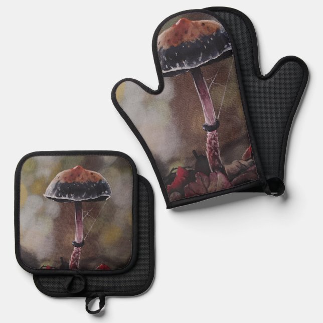The Wounded Mushroom Mini Oven Mitt & Pot Holder Set (Front/Back)