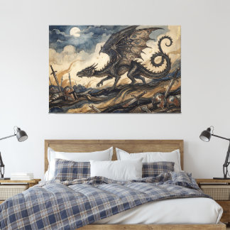 The Wyvern Over Fallen Knights Canvas Print