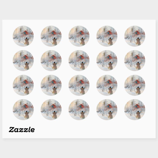 The Yard and Washhouse by Carl Larsson Classic Round Sticker (Sheet)