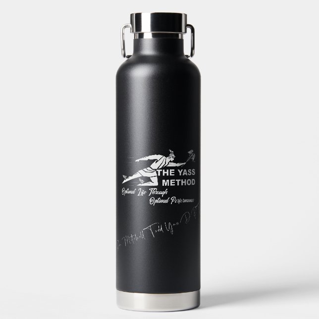The Yass Method signed water bottle (Front)