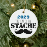 The Year of  T\the Stache Moustache Ceramic Ornament<br><div class="desc">The Year of the Stache Moustache Retro Hipster Redneck Throwback like a long time ago moustache.</div>