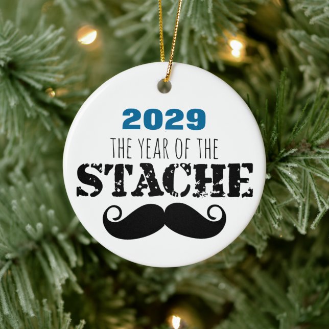 The Year of  T\the Stache Moustache Ceramic Ornament (Tree)