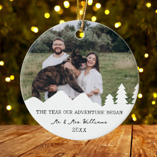 The Year Our Adventure Began Edit Photo Christmas Ceramic Ornament