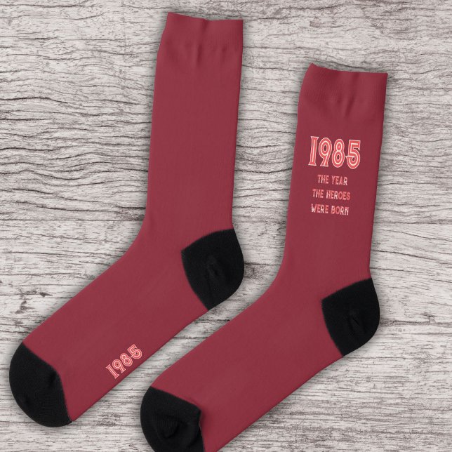 The Year The Heroes Were Born (red on maroon) Socks (Creator Uploaded)