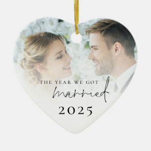 The Year We Got Married Photo Overlay Ceramic Ornament