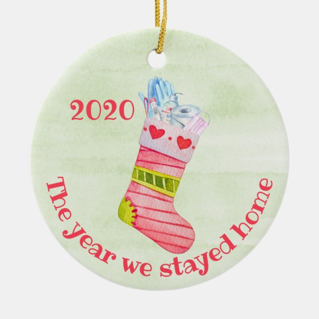 The Year we Stayed Home 2020 Covid Chritsmas Ceramic Ornament (Front)
