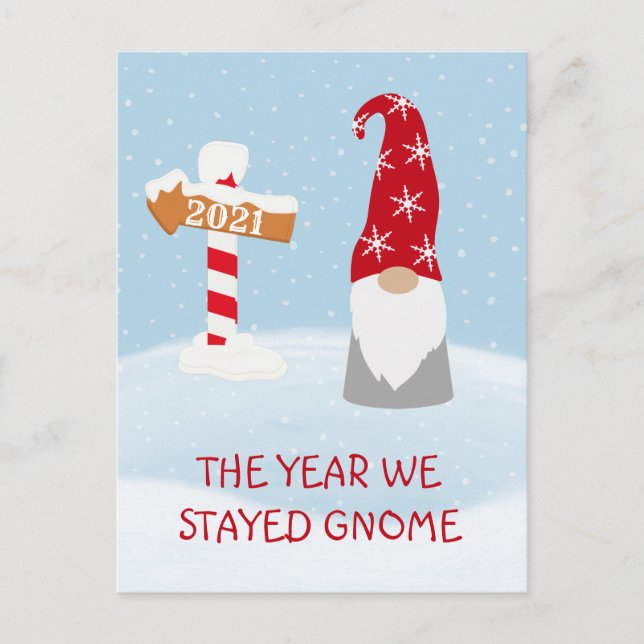 The Year we Stayed Home 2021 Gnome Christmas Holiday Postcard (Front)