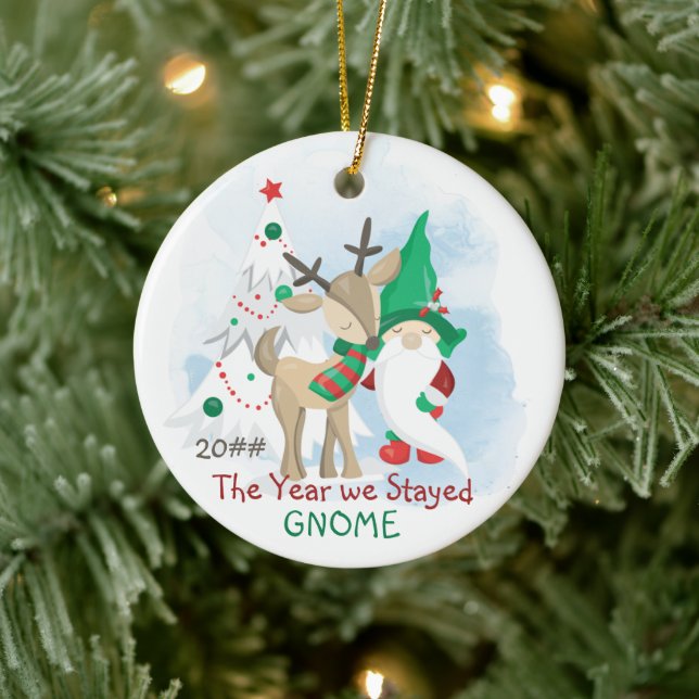 The Year We Stayed Home Gnome Christmas Ceramic Ornament (Tree)