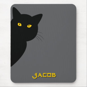The yellow eyes black cat greeting you custom mouse pad