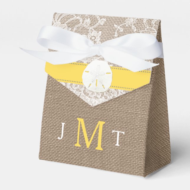 The Yellow Sand Dollar Beach Wedding Collection Favor Box (Front Side)