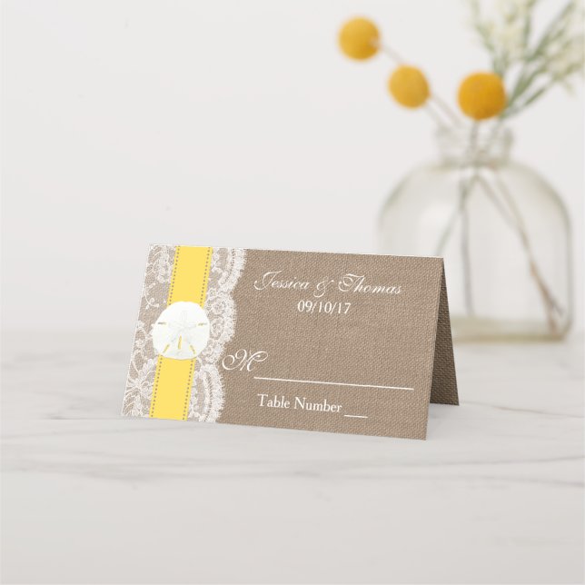 The Yellow Sand Dollar Beach Wedding Collection Place Card (Front)