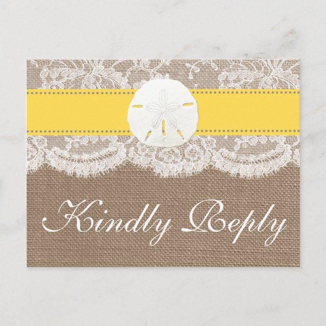 The Yellow Sand Dollar Wedding Collection RSVP Invitation Postcard (Front)