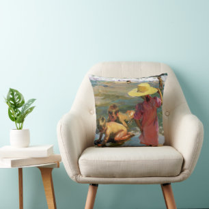 The Young Amphibians painting by Joaquin Sorolla Throw Pillow