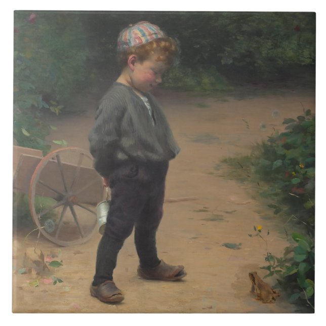 The Young Biologist With a Frog (by Paul Peel) Tile (Front)