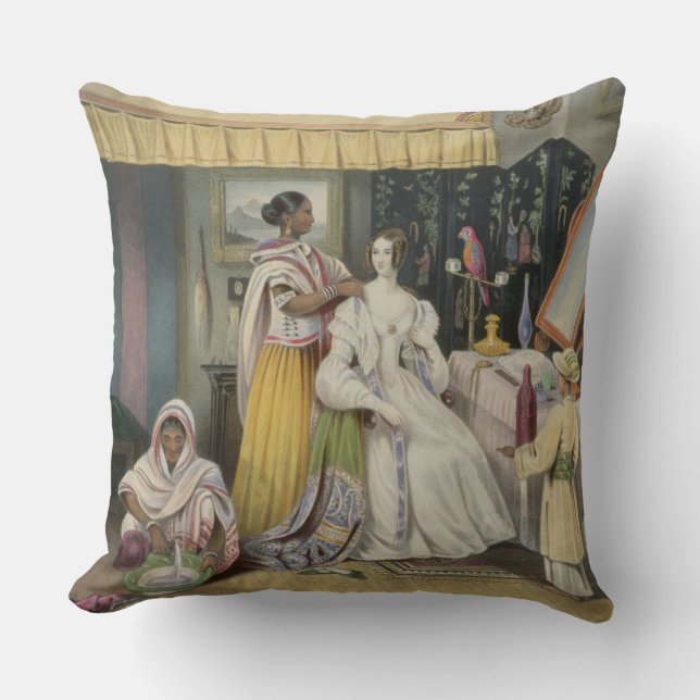 The Young Lady's Toilet, plate 2 from 'Anglo India Throw Pillow (Front)